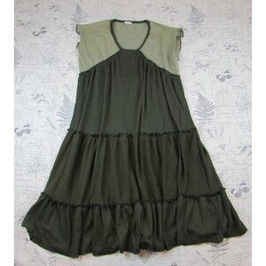 POL Dress Womens Green Thermal Whimsy Boho Festival Cottage Core tiered  dress L
